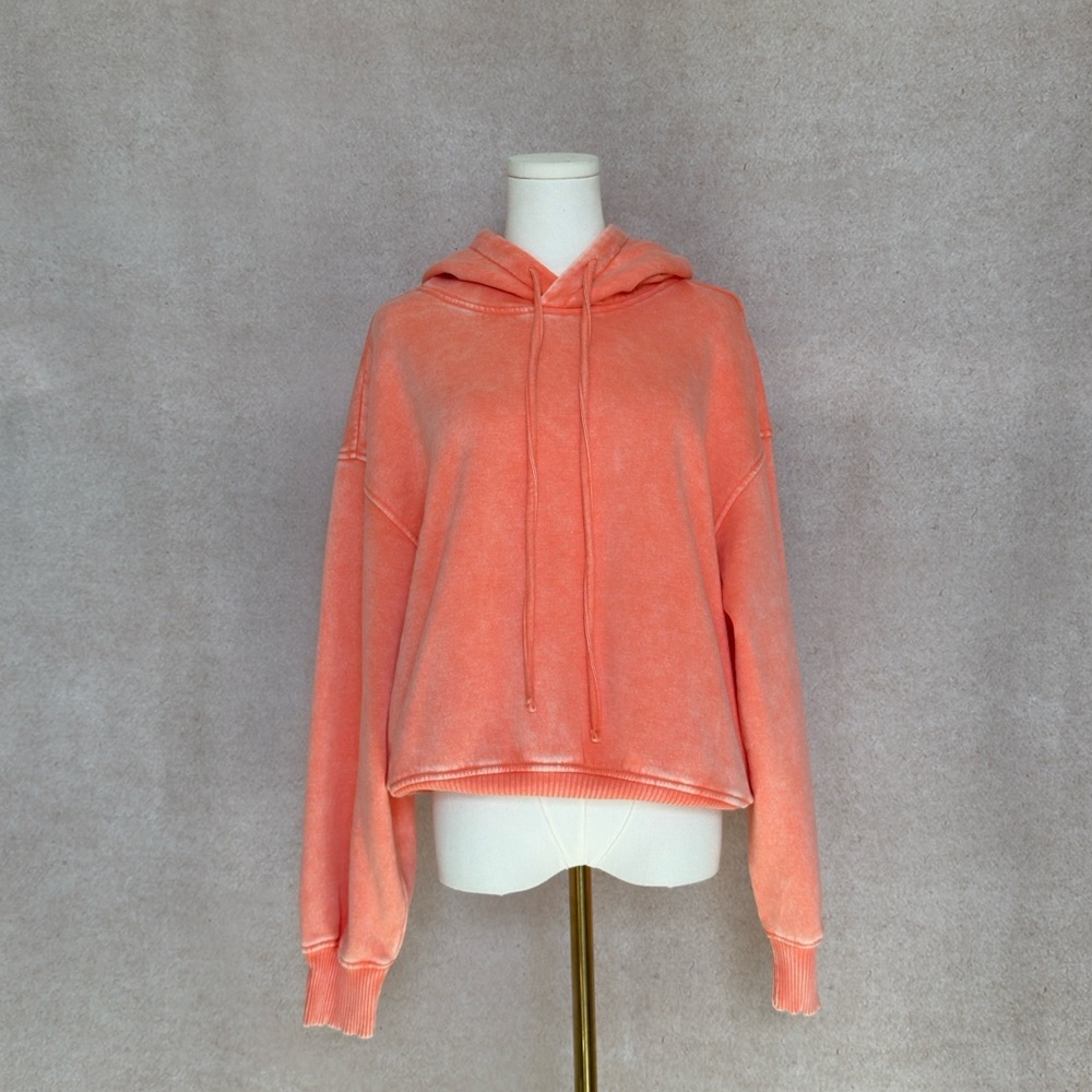 Zenana Outfitters Coral Mineral Washed Peach Hoodie Sweatshirt Slightly Boxy Fit